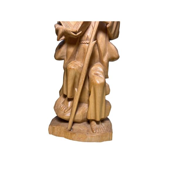 Vtg Antique Hand Carved Folk Art Man Standing Book Beard Hat Reader Stick - Picture 5 of 9